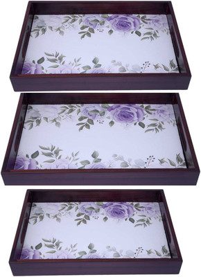 Espoir bloom Wooden tray set of 3 with UV print|Serving Tray|Multipurpose Tray|EB-T556 Tray(Pack of 3)