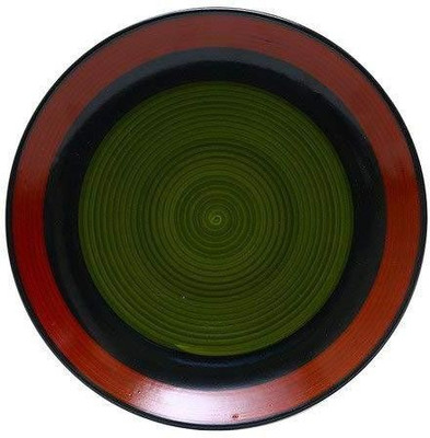 caffeine Ceramic Handmade Green Chandrakari 10 inch_NEW PTD316 Dinner Plate(Pack of 6, Microwave Safe)