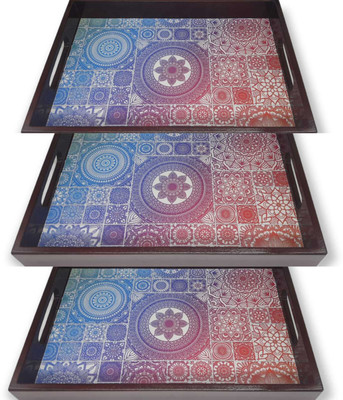Espoir bloom Wooden tray set of 3 with UV print|Serving Tray|Multipurpose Tray|EB-T557 Tray(Pack of 3)