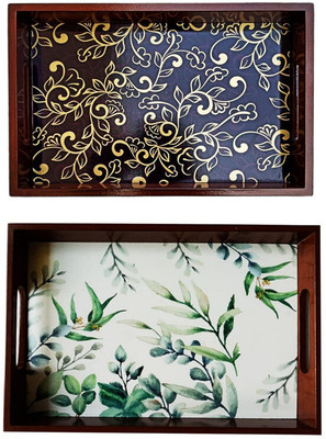 Angira handicrafts Wooden tray set of 2 with UV print|Serving Tray|Multipurpose Tray|AHS-T1195 Tray(Pack of 2)