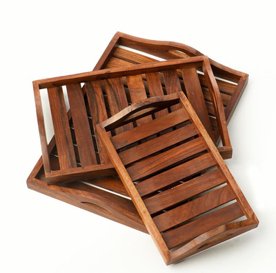 S F ENTERPRISES Wooden Serving Tray, Tea/Coffee, Snacks Serving Tray Set for Table & Kitchen Tray