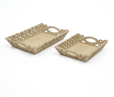 Designer Library Florida Handmade Carved Decorative & Serving Tray Tray(Pack of 2)