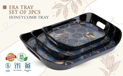 Shivaansh New Classic Honeycomb Designed Serving Tray Set of 3 Pcs Tray(Pack of 3)