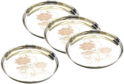 SHINI LIFESTYLE Stainless Steel Flower Design Dinner Plate/Thali,Bhojan Thali- set of 4pc, 30cm Quarter Plate(Pack of 4)