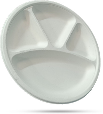 EZEE Disposable Bagasse Plates with 4 Compartments 11 inch Dinner Plate(Pack of 10, Microwave Safe)