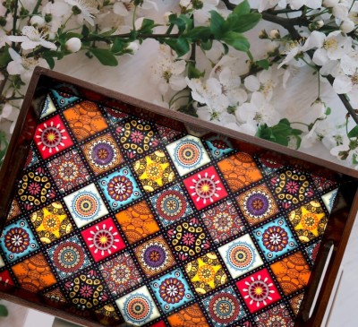 Espoir bloom Wooden tray set of 1 with UV print|Serving Tray|Multipurpose Tray|EB-T1175 Tray