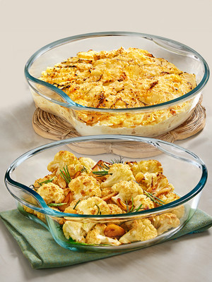 BOROSIL 2 pc Round Shape Baking Dish Set with Handle (1.5 L Each) Baking Dish(Pack of 2, Microwave Safe)