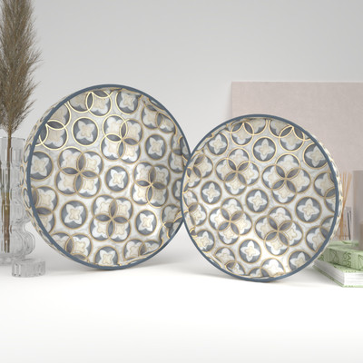 Castleite Ember Zentari Decorative Round Set for Serving & Kitchen Use, Wooden Tray(Pack of 2)