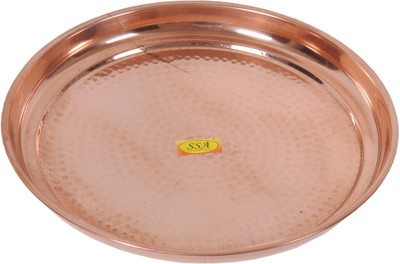 Shivshakti Arts Handmade Pure Copper Plate Large Sized Hammered Deisgned Thali Dish Serveware Diameter-32 cm ::Set of 1 Dinner Plate