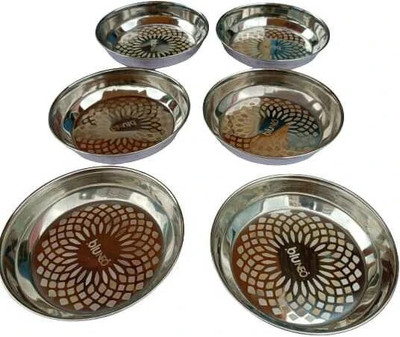 BluNeo Stainless Steel Laser designer Halwa Plate/ Snacks/ Desert Plate Quarter Plate(Pack of 6)