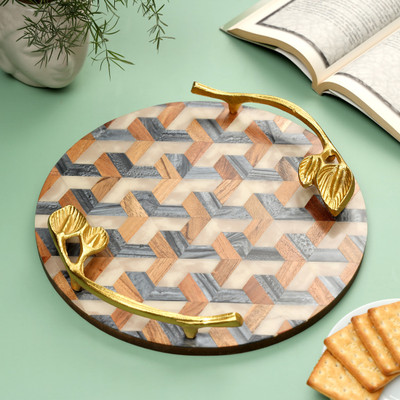 DULI Round Tray / Platter with Golden Handle for Serving Tray, Home & Kitchen Tray