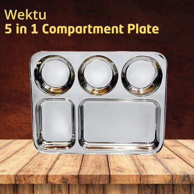 WEKTU Stainless Steel Bhojan Thal/5 in 1/Food Grade pass/BPA FREE/30 Sectioned Plate(Microwave Safe)
