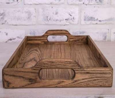 Navdurga Handcrafted Sangwan Wooden Rectangular Serving Tray | Handmade Antique Wooden Tray