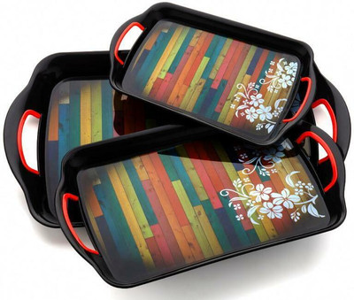 Sorath ( Set of 3 Trays) lineing & flowers design Tray Serving Set (Pack of 3) Tray(Pack of 3)