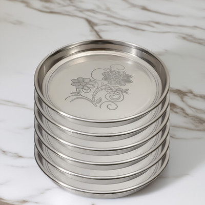 RT GLOBAL Pack Of 6 Stainless Steel Dinner Thali Mirror Glossy Finish Dinner Plate T153 Dinner Plate(Pack of 6, Microwave Safe)