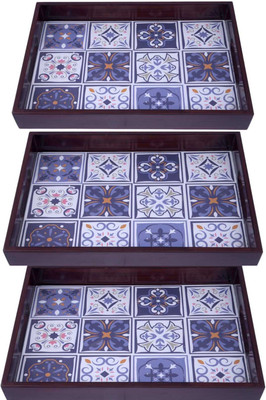 Espoir bloom Wooden tray set of 3 with UV print|Serving Tray|Multipurpose Tray|EB-T567 Tray(Pack of 3)