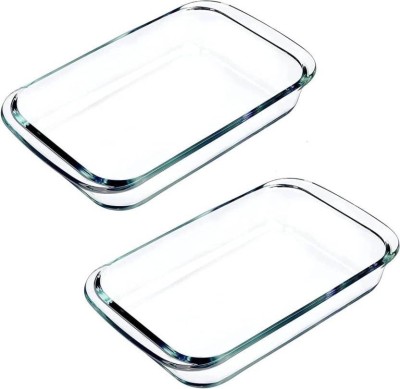 Dinewell Borosilicate Glass Rectangular Dish With Handle 1000ml Baking Dish(Pack of 2, Microwave Safe)