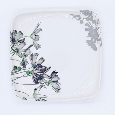 Prefectdine NW_ Plate Lunch & Plates Square Floral Print Serving Plate 11 Inch Dinner Plate(Pack of 4)