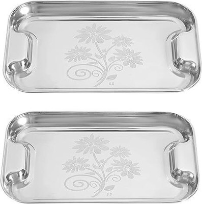 Nirvika Stainless Steel Serving Tray/lemon Platter with steel Finish,Multipurpose Tray Tray(Pack of 2, Microwave Safe)