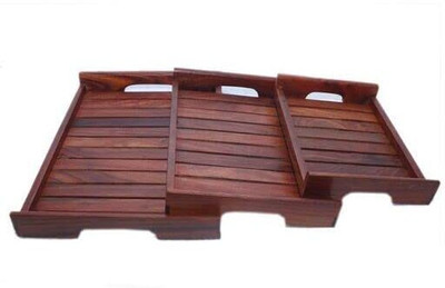 A S Trading World Wooden Serving Tray Set of 3 Tray
