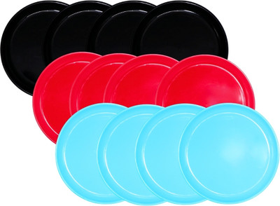 Morvi Pack of 12 Plastic Round Serving Half Dinner Plate Foodgrade Microwave Safe Dinner Set(Multicolor, Microwave Safe)