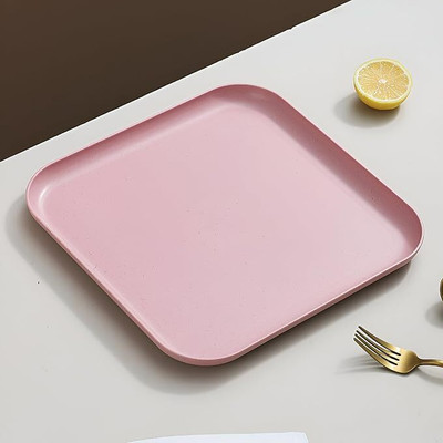 Vortipu Pink Straw Serving Platters, 11.5 Inch Rectangular Serving Plate Pack of 1 Tray