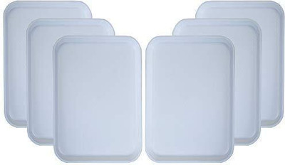 Kanha Rectangular Plastic Serving Tray Set (16 X 12 Inches) White Set of 6 Tray(Pack of 6)