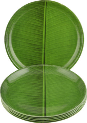 Dine With Us Unbreakable & Microwave Safe Round Printed Green Polypropylene Dinner Plates Freezer Safe Set Of 6 Dinner Plate(Pack of 6, Microwave Safe)