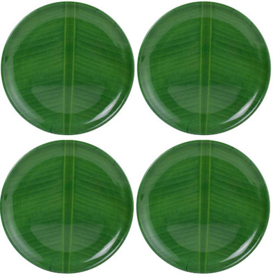 Serve N Style Banana Leaf Design Full Serving Melamine Round Lunch Plate Set (11 Inches) Dinner Plate(Pack of 4, Microwave Safe)