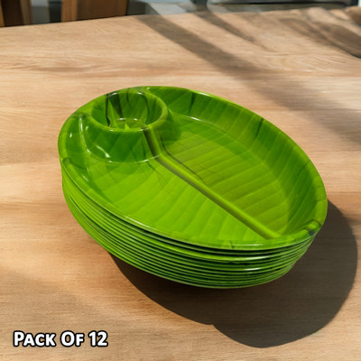 Inpro Stylish Designer Shape Melamine Serving Snacks Platter set of 12 in Green Color Quarter Plate(Pack of 12)