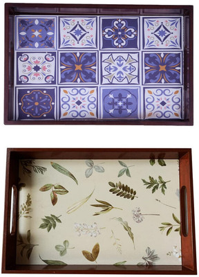 Angira handicrafts Wooden tray set of 2 with UV print|Serving Tray|Multipurpose Tray|AHS-T1173 Tray(Pack of 2)
