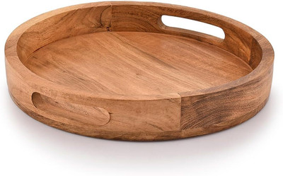 jaismin world Wooden Round Serving Tray with handle Tray