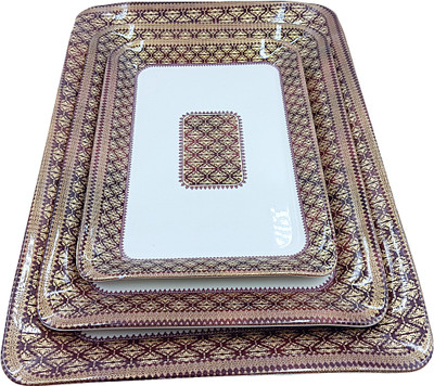 Perfectdine Melamine Tray set pack of 3 pc Small Medium Large Tray(Pack of 3, Microwave Safe)
