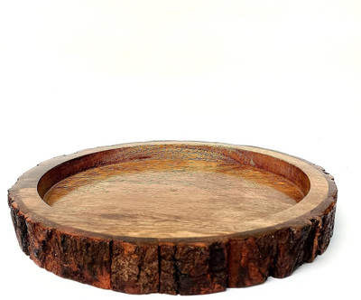 LUNATIC CRAFTWORK Round BAKKAL Tray Natural Brown Antique Home/Restaurant/Office USE to Serve Tray(Microwave Safe)