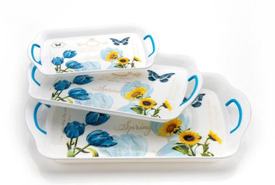 Nitron Serving Tray Set with Rectangular Shape, Printed Design, Natural, Pack of 3 Tray(Pack of 3)