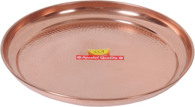 Shivshakti Arts Handmade Pure Copper Plate Middle Sized Hammered Deisgned Thali Dish Dinner Plate