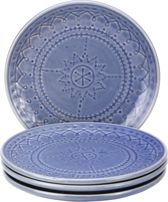 Bodhi House 'Embossed' Hand Glazed Studio Pottery Handcrafted Ceramic - 7.4 Inch Quarter Plate(Pack of 4, Microwave Safe)