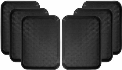 MDNSHO Plastic Serving Trays Set Rectangular Serving Platter/Unbreakable Large Tray Set for Kitchen Home 6 Pieces (Black) Tray(Pack of 6, Microwave Safe)