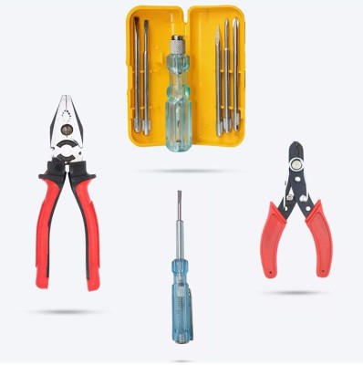 Tools Titan 8 Inch Combination Pilash,Wire Cutter,Line Tester,5in1 Screwdriver Lineman Plier Hand Tool Kit(4 Tools)