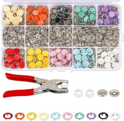 TRIVYOM 200 Pcs Multicolor Rivets Grommet Eyelet Setting Pliers Tool/Cloth Press Button Punch Plier(Length : 6 inch)