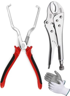 ADAWAT Petrol Clip Pipe Hose Release Disconnect Removal Plir with lock plier and gloves Groove Plier(Length : 9 inch)