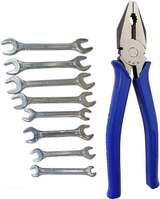 Inditrust 1pc 8inch Plier with Multi type 8pc Double Open Ended Wrench Set Pincer Plier(Length : 8 inch)