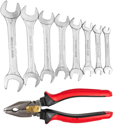 Globus 749 Combination Plier(8''/200MM) & Double Open Spanner ( 6-7 X 20-22/Set of 8 ) Lineman Plier(Length : 8 inch)