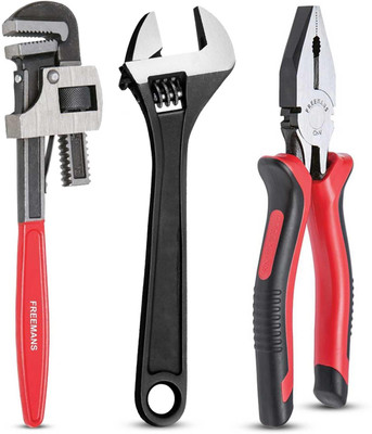 FREEMANS Combo of 8-Inch Adjustable Wrench, 8-Inch Combination Plier, 10-Inch Pipe Wrench Needle Nose Plier(Length : 8 inch)