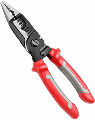 uptodatetools Red 6 in 1 Electric Pliers Long Nose Electrician Wire Stripping Cutter Lineman Plier(Length : 8.2 inch)