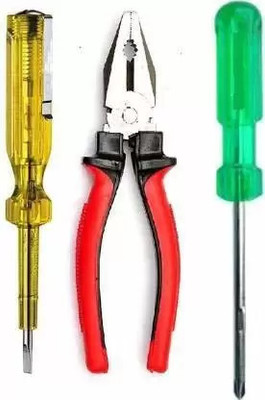 toolween Hand Tool Kit Combination Plier 8-inch, Line Tester 2 in1 Screwdriver 3 Tools Circlip Plier(Length : 8 inch)