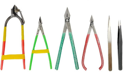 NEWTIMEGOODS Set of Cutter, Plier and Tweezers for Multi Purpose (Color-Multi, Pcs-6) Round Nose Plier(Length : 8 inch)
