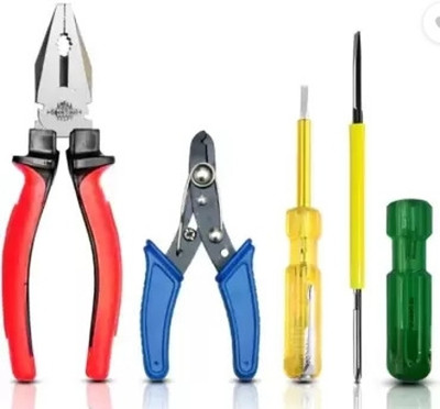toolween 8 Lineman Plier, Wire Cutter Line Tester Set 2 IN 1 Screw Driver of 4 Pcs Combination Snap Ring Plier(Length : 8 inch)