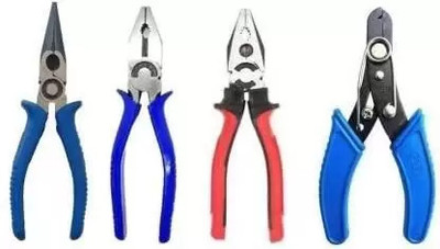 Exotic Arcade 4 Pliers Set | Needle Nose Plier | Wire Cutter | 2 Multi Function Blue & Red Combination Snap Ring Plier(Length : 8 inch)