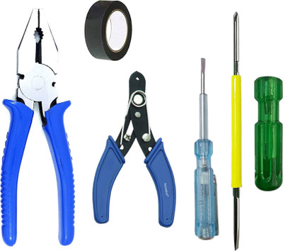 FADMAN Pack of 5 Plier Combo Kit | Wire Cutter | Tester | Screwdriver | Tape | Lineman Plier(Length : 8 inch)
